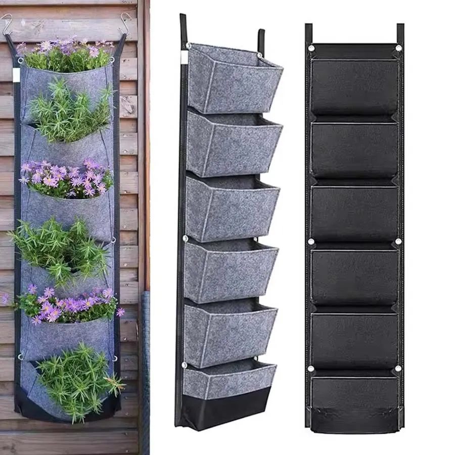 

107X30cm 6 Pocket Vertical Garden Planter Bag Wall-mounted Planting Flower Grow Pots Home Garden Vegetable Fruit Supplies