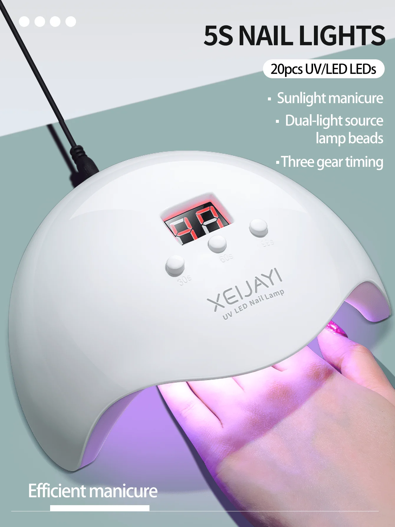 XEIJAYI 1 st witte UV LED-nagellamp 20 lampkralen, nageldroger gellaklicht, UV-nagellamp met 3 timerinstellingen LED-droger