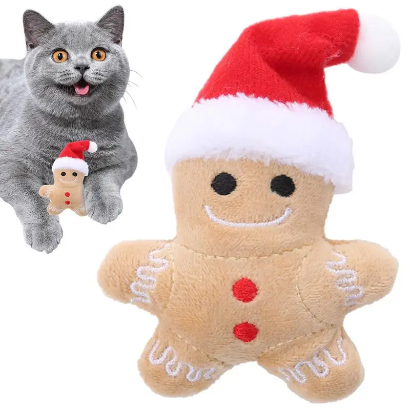 

Pet Cute Christmas Gingerbread Man Toy Cat Teaser Plush Toy Cat Pet Toy Chew Animal Toy Interactive Toy For Cat Indoor Supply