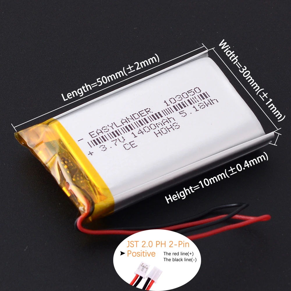 JST2.0 2P 3.7V 503050 800mAh 303050 403050 603050 703050 803050 903050 103050  Rechargeable Lithium Li-ion Polymer Battery