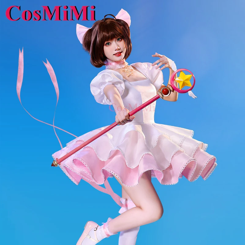 

CosMiMi Kinomoto Sakura Cosplay Anime Cardcaptor Sakura Costume Elegant Pink And White Combat Dress Carnival Role Play Clothing