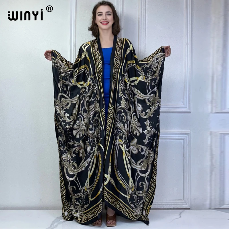 WINYI 2024 new kimono african wommen boho print dress beach wear Elegant Cardigan sexy Holiday beach outfits for women vestidos