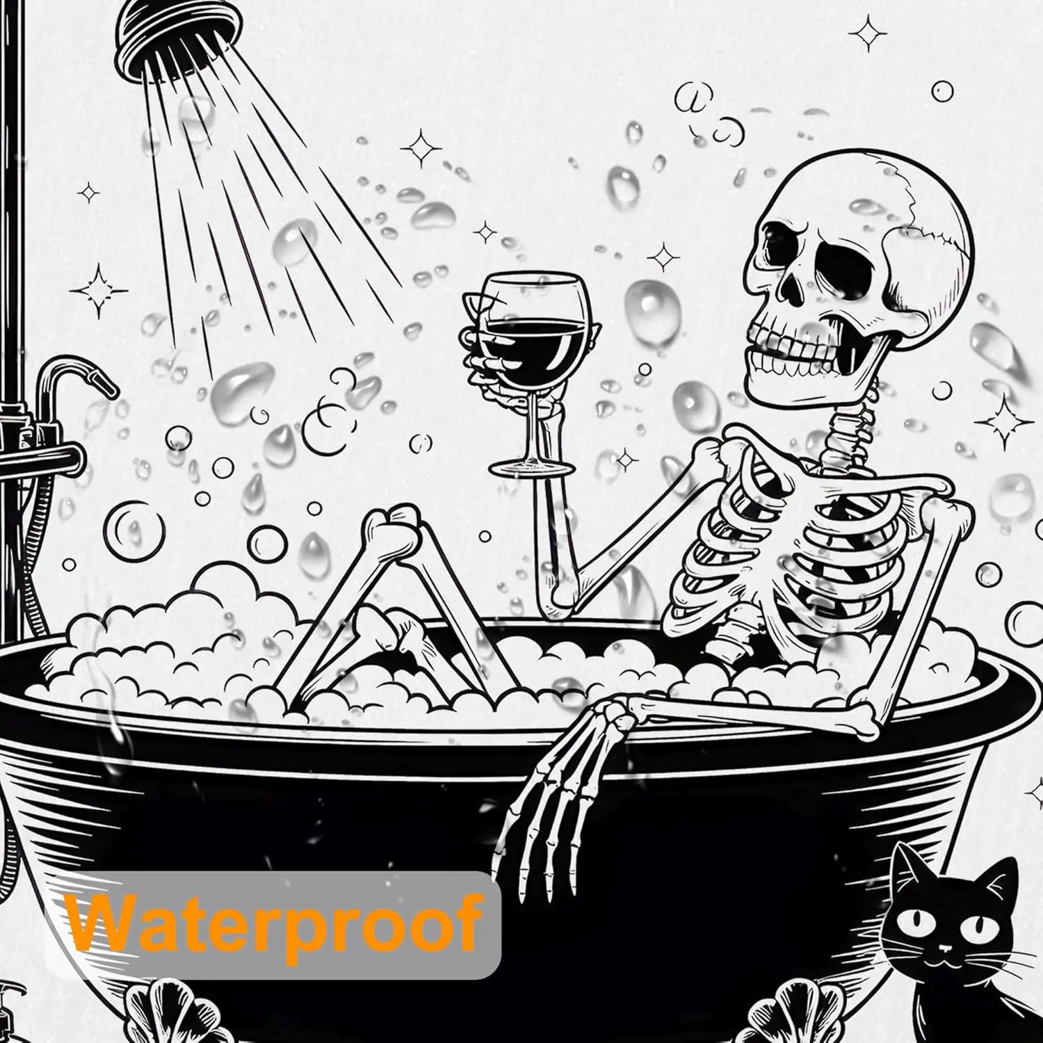 Funny Skeleton Skull Shower Curtain,Bathroom Shower Curtains Bathtub Home Decor Waterproof Fabric Machine Washable with 12 Hooks
