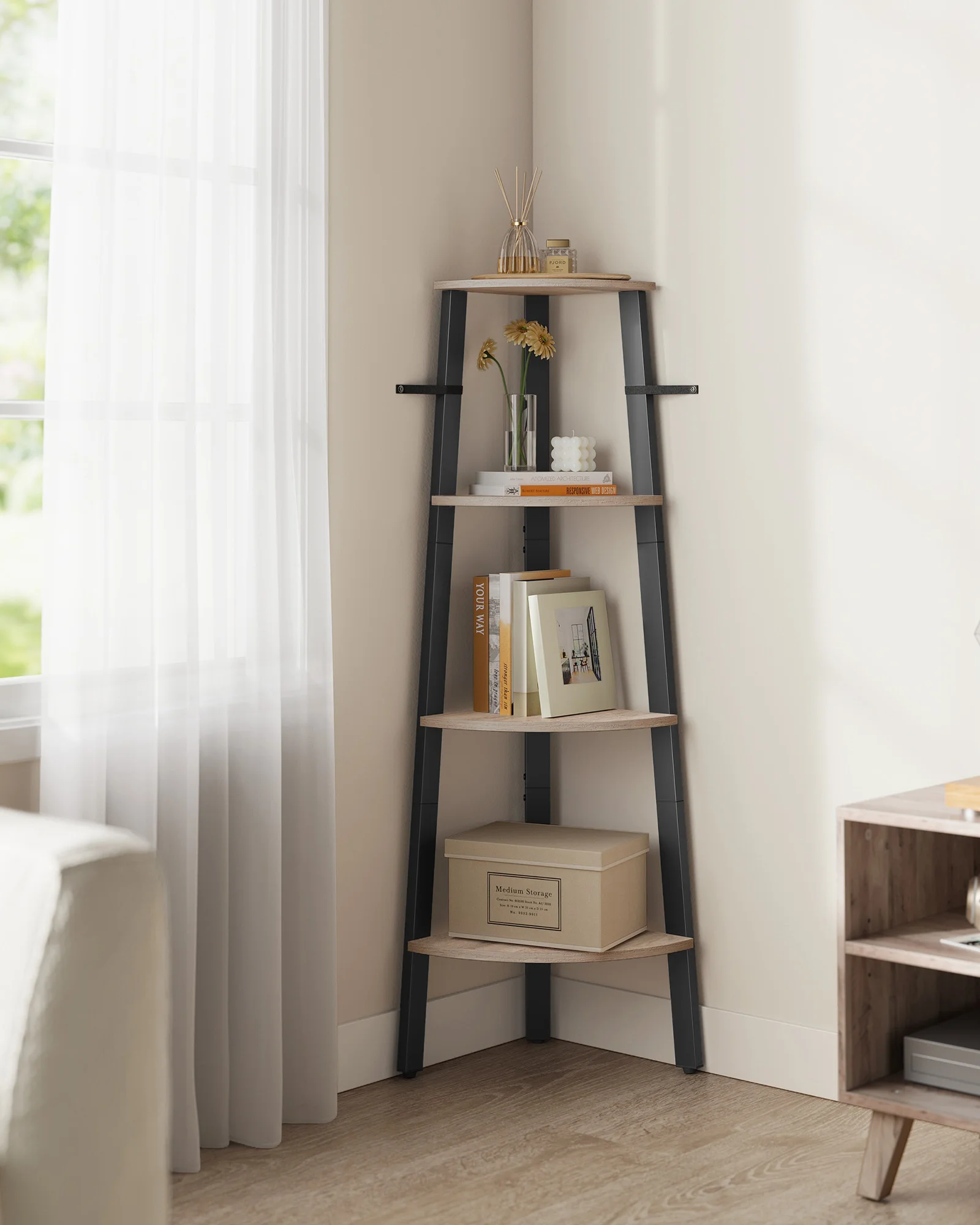 VASAGLE Eckregal, Bücherregal, mit 4/5 Ebenen, H: 125/159cm, mit Stahlrahmen