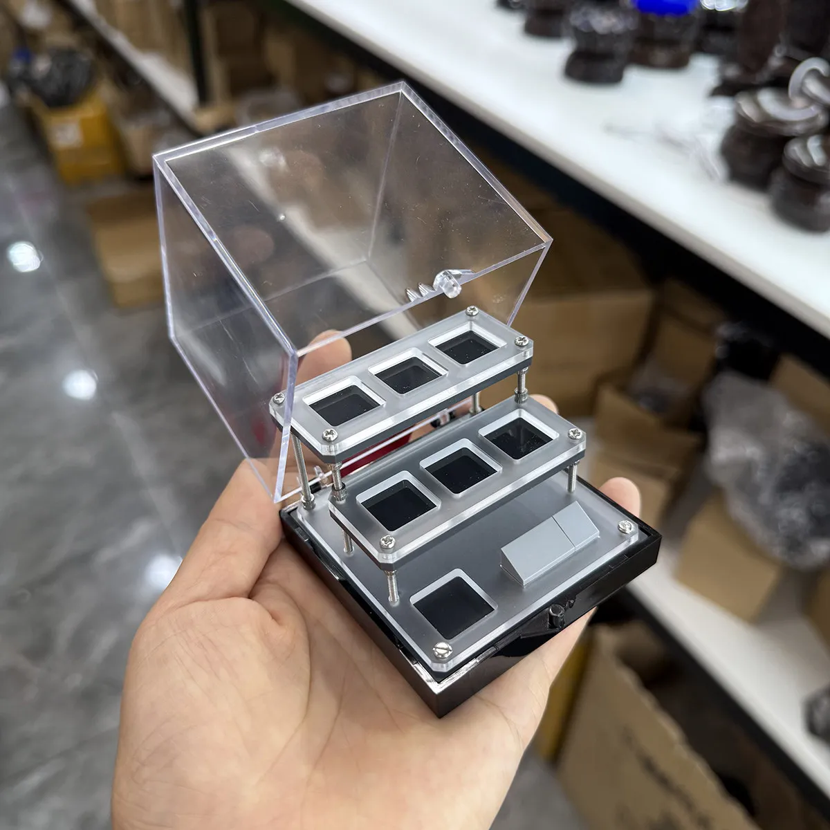 High Transparent Mineral Specimen Display Box, 7-Grid Rough Stone Storage Case, Ornament Holder for Rock Collection