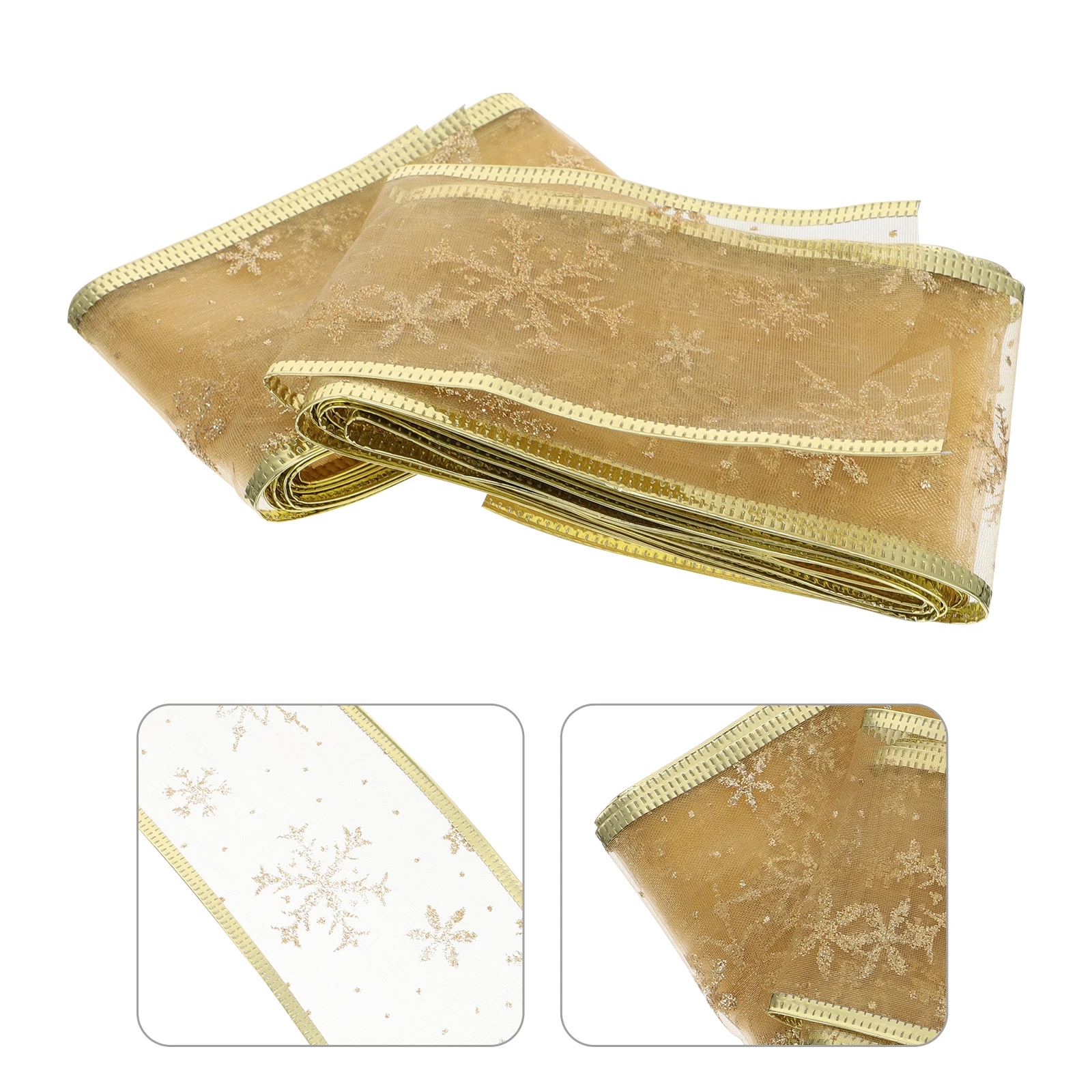

2pcs Gold Fan Christmas Ribbons Snowflake Gift Wrapping Sheer Cloth Christmas Ribbon Ribbon Decor Holiday Ornament