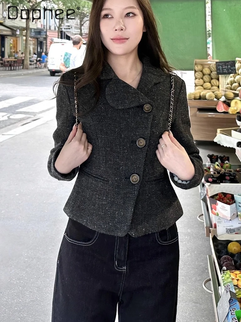 

Элегантное светское твидовое тканое пальто во французском стиле для женщин, осень-зима 202, новое высококачественное модное свободное утягивающее короткое пальто