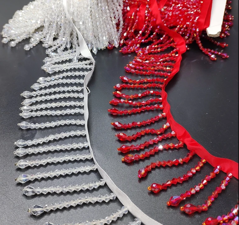 1yard price Diamond glass beads tassellace chain tassel accessories hair costumes wedding dress lace