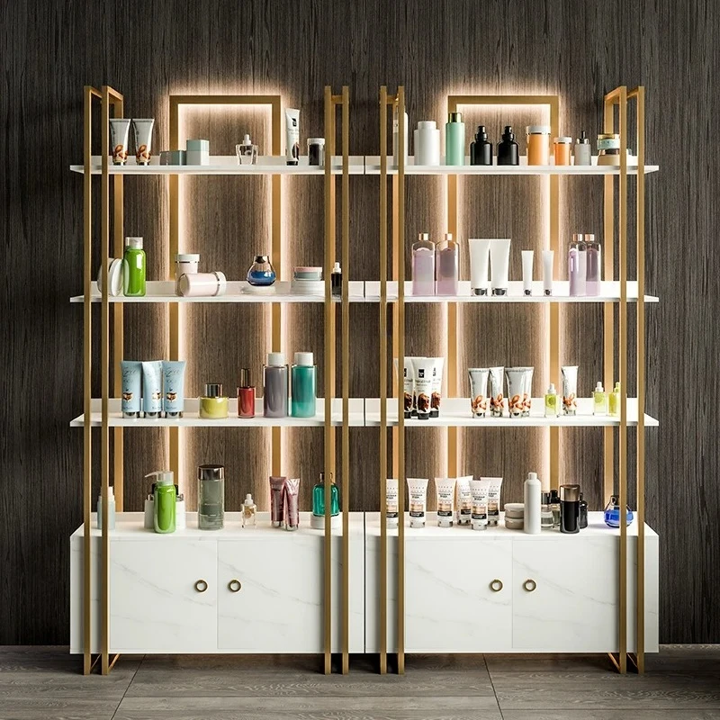 

Light Luxury Cosmetics Shelf Shelf Display Cabinet Beauty Salon Storage Showcase with Light
