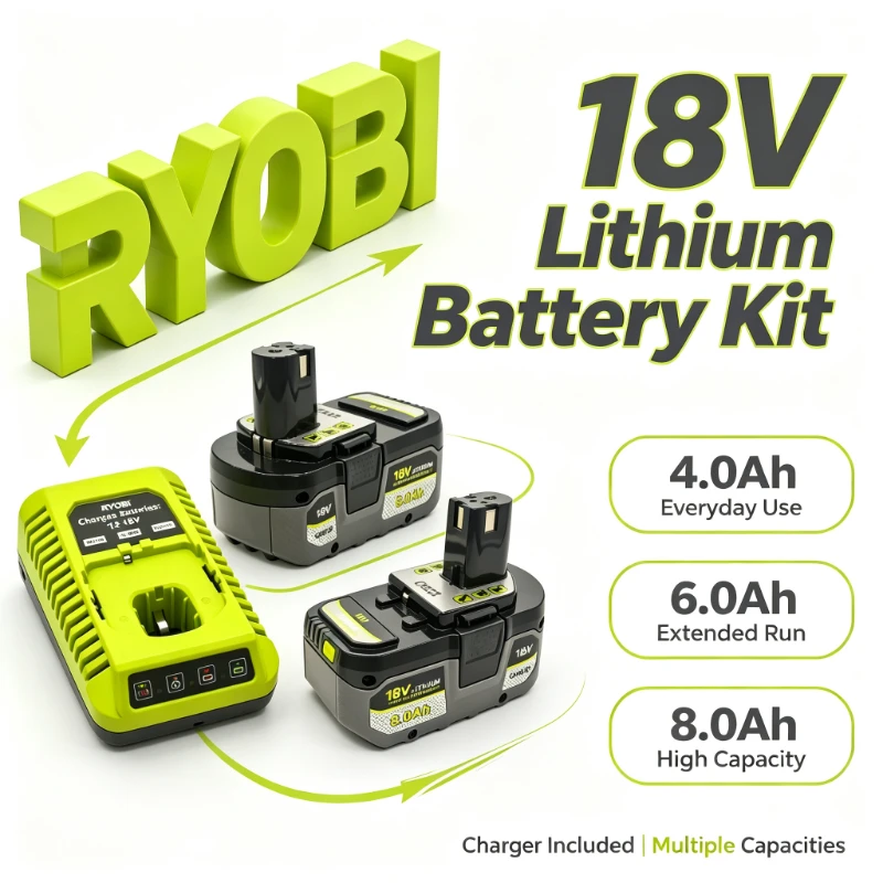 RYOBI Original 18V ONE+ Li‑ion Battery P107 P108 P109 Fit Impact Wrench Reciprocating Saw Power Tool Replacement,6000mAh 8000mAh