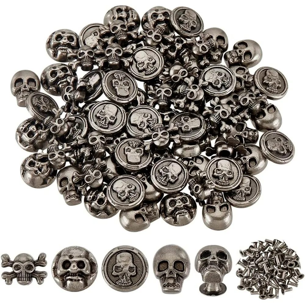 

80pcs 4 Styles Skull Head Rivets Studs Decorative Rivet Studs Buttons Spike Studs Skull Head Skeleton Ghost Rivet for kit