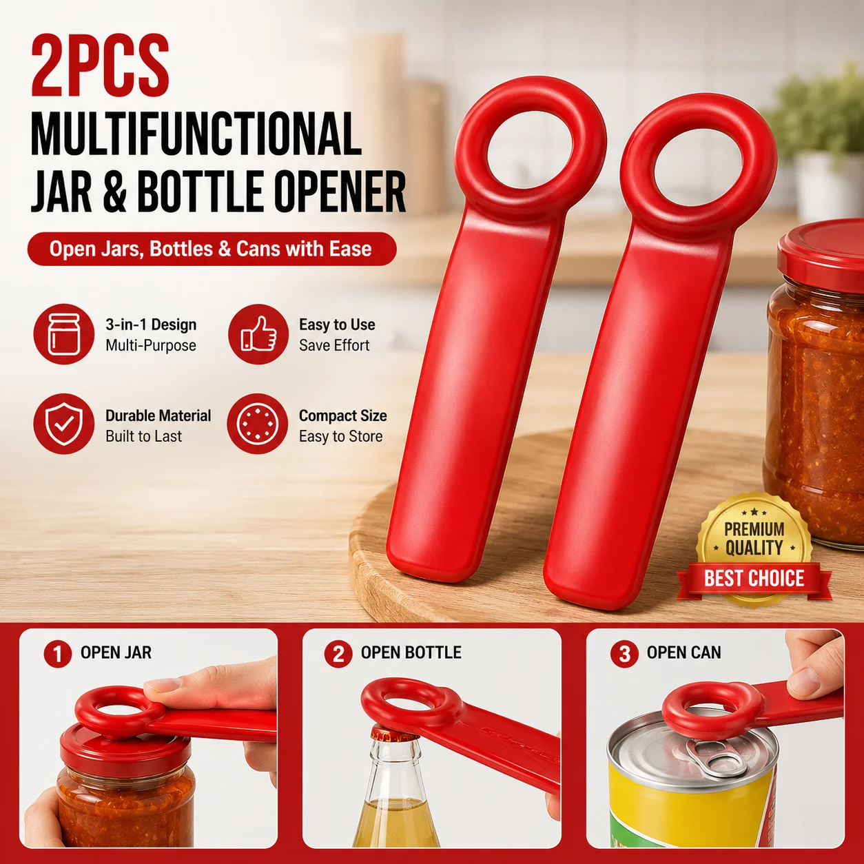Jar Lid Opener Easy Grip Bottle Opener for Arthritis Weak Hands Seniors Kids Kitchen Helper Tool