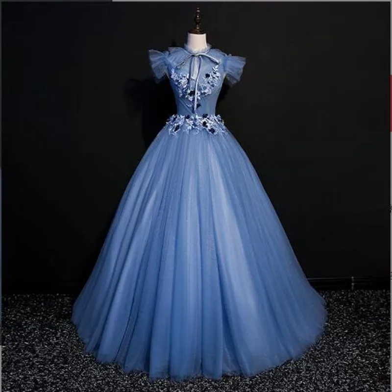 

High-Neck Backless Quinceanera Dresses Luxury Vestidos 15 Anos Sexy Party Tulle Ball Gown Vintage Appliques Quinceanera Gown