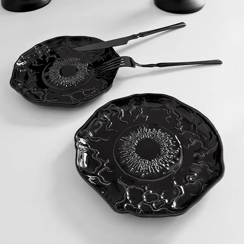 

Irregular Ceramic Dinner Plate Black Evil Eye Decorative Dish American Style Gothic Restaurant Tableware Snack Saucer Home Decor