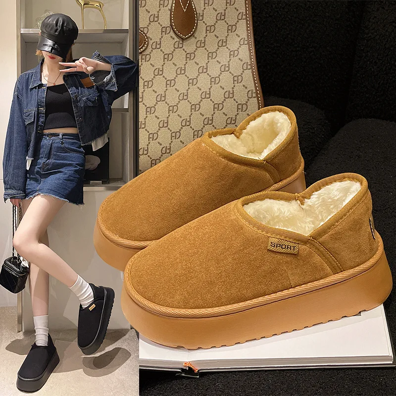 Comwarm Women Slippers Thick Sole Warm Slides Fashion Comfort Home Shoes Fluffy Plush Lining Cotton Shoes For Indoor And Outdoor