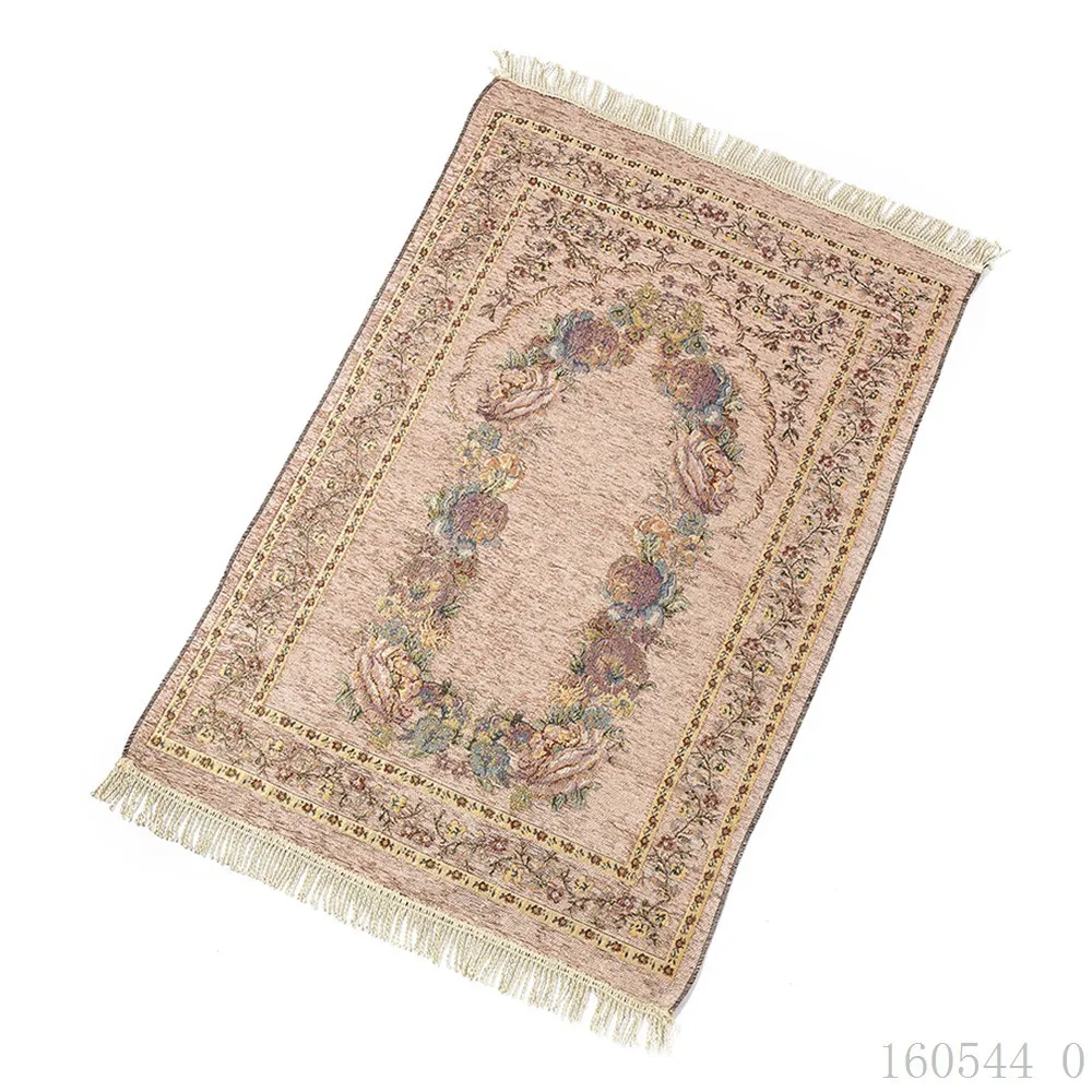 70*110Cm Muslim Islamic Prayer Rug Carpet Mat Kneeling Poly Mat with Vintage Pattern Tassel Eid Rugs Home Living Room Decor
