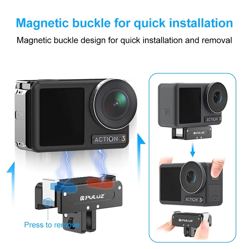 PULUZ For DJI Osmo Action 5 Pro / Action-4 / Action-3 Camera Magnetic Quick Release Base with Action Interface & Gopro Interface