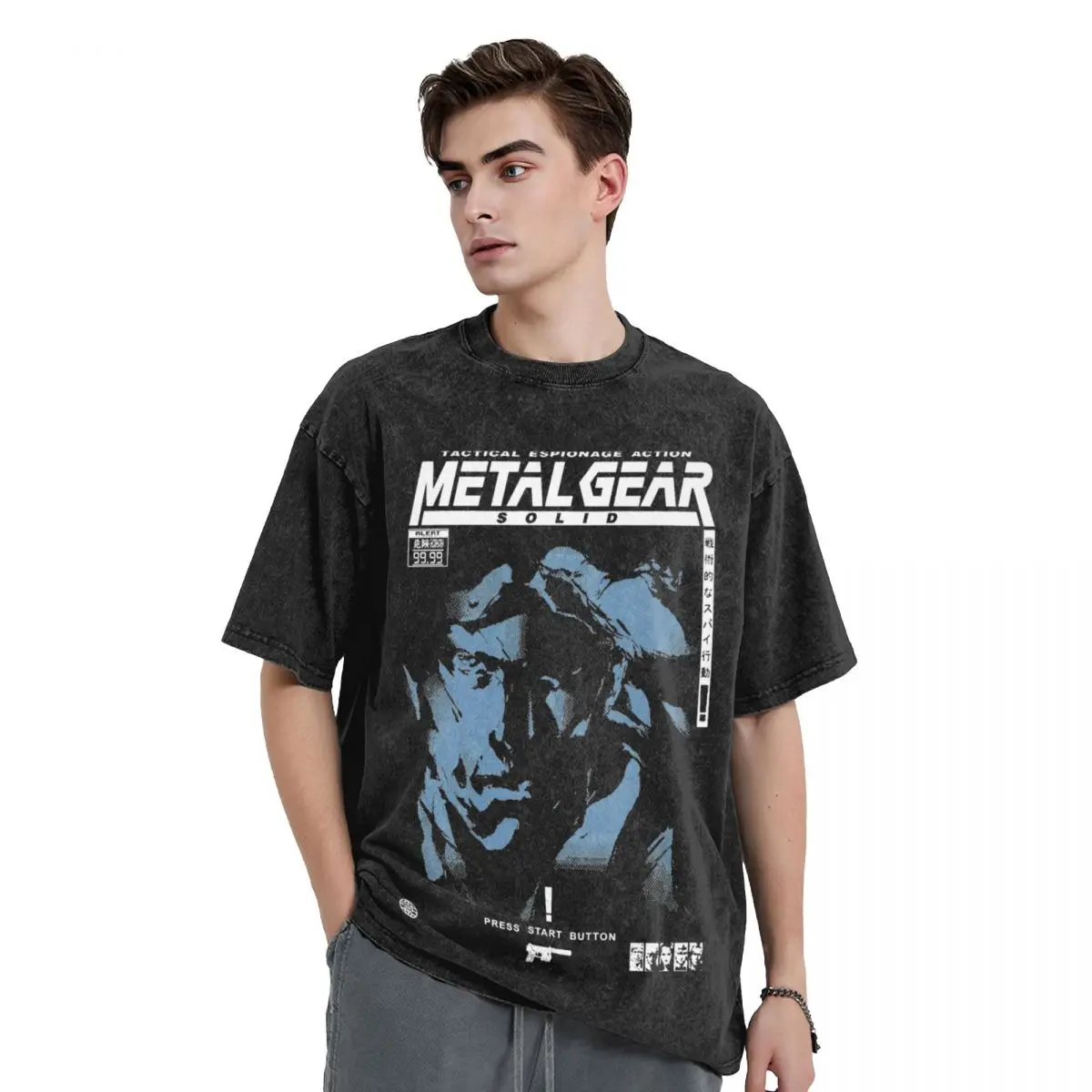 Washed T Shirts MGS1 Solid Snake Game Hip Hop Cool T-Shirts Harajuku Metal Gear Streetwear Short Sleeve Summer Tops Tee Shirt