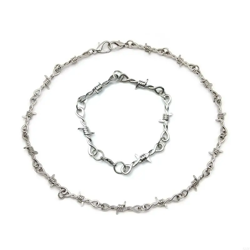 

A52E Gothic Punk Exaggerated Necklace Punk Style Barbed Wire Brambles Link Chain Choker Gifts for Friends Boyfriends Men