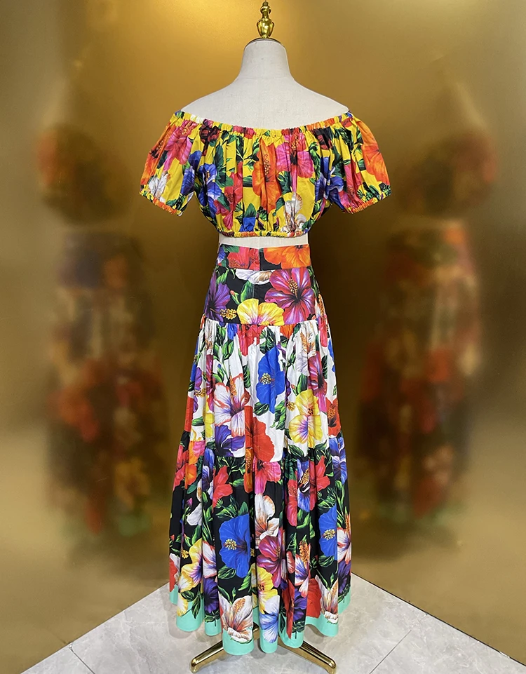 Seifrmann Casual printed cotton two-piece round neck short-sleeved top high waist skirt suit 2026 summer new women's clothing