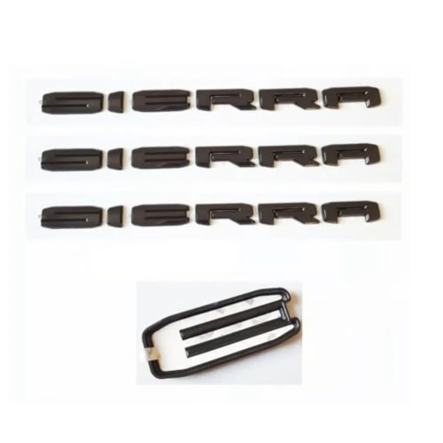 

3pc Overlay 2019+ UP Sierra Letter Emblem 3D Badge Nameplate Replacement for 1500 2500 3500 At4 Denali Gloss Black