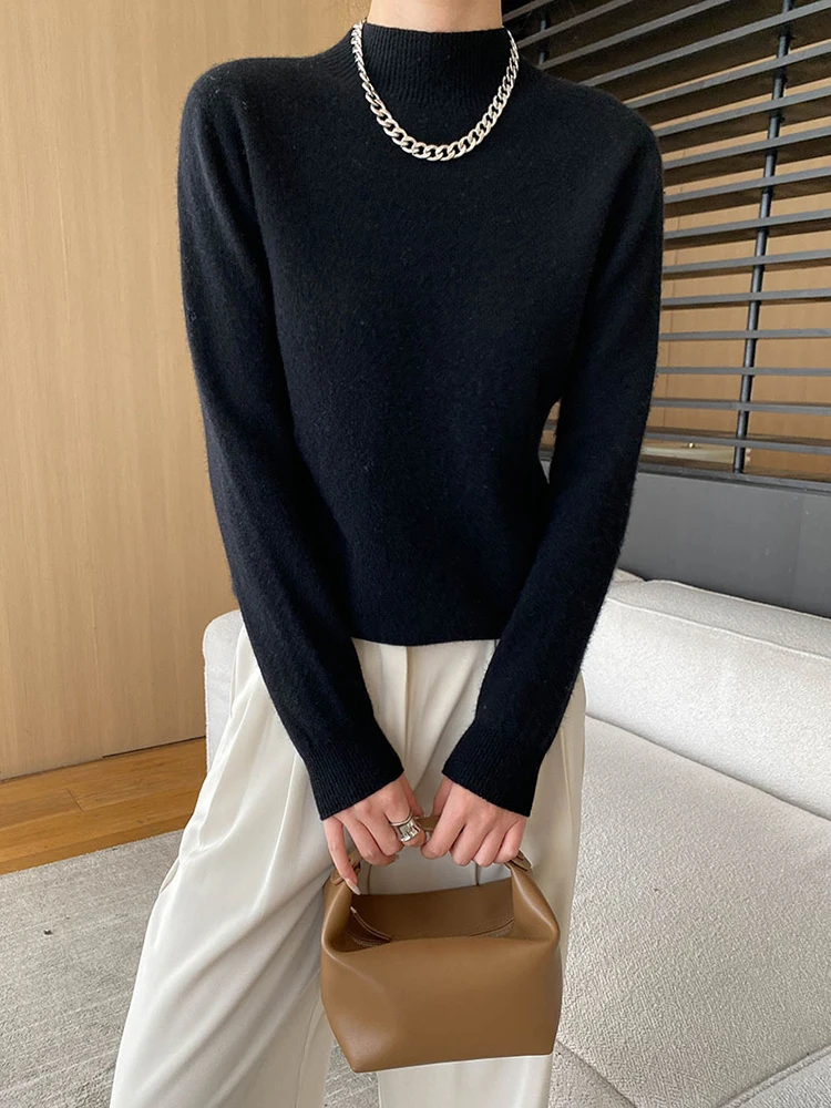 [LANMREM] Minimalism Pullover Knitting Sweater Women Stand Neck Long Sleeve Office Lady Fit Fashion Top 2024 Autumn New 26C165