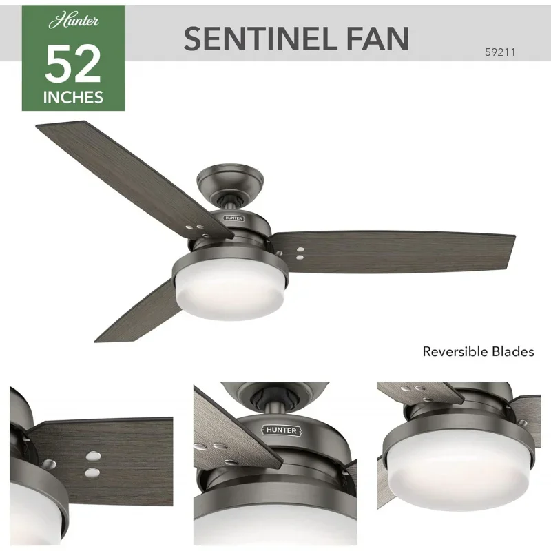 QW59211,52 Inch Sentinel Brushed Slate Ceiling Fan With LED Light Kit And Handheld Remote