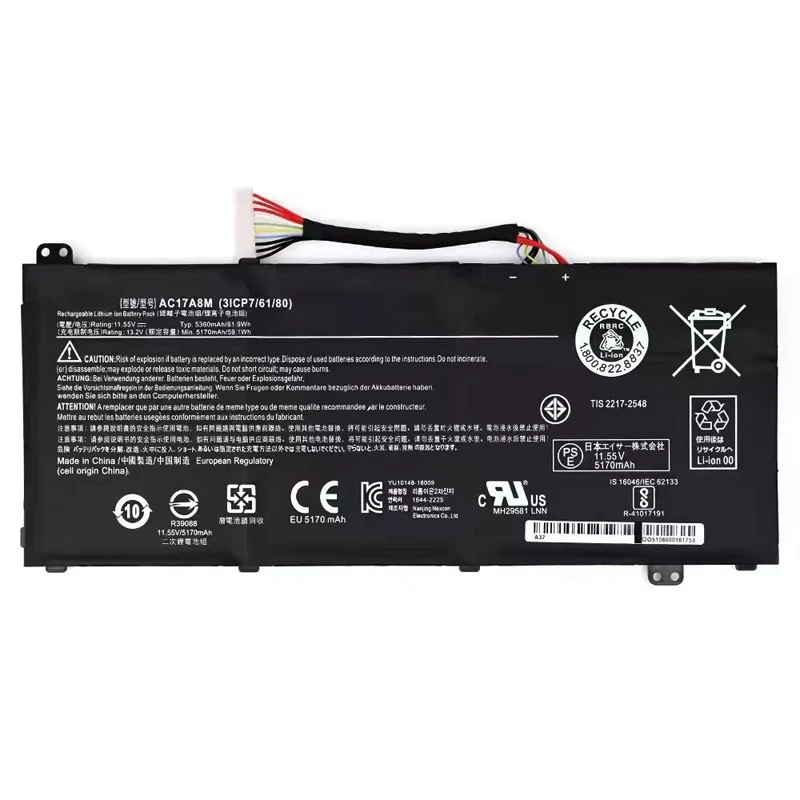 11.55V 61.9Wh/5360mAh AC17A8M Laptop Battery for Acer Spin 3 SP314-52 SP314-52-549T SP314-52-331FP TravelMate TMX3410-MG Series