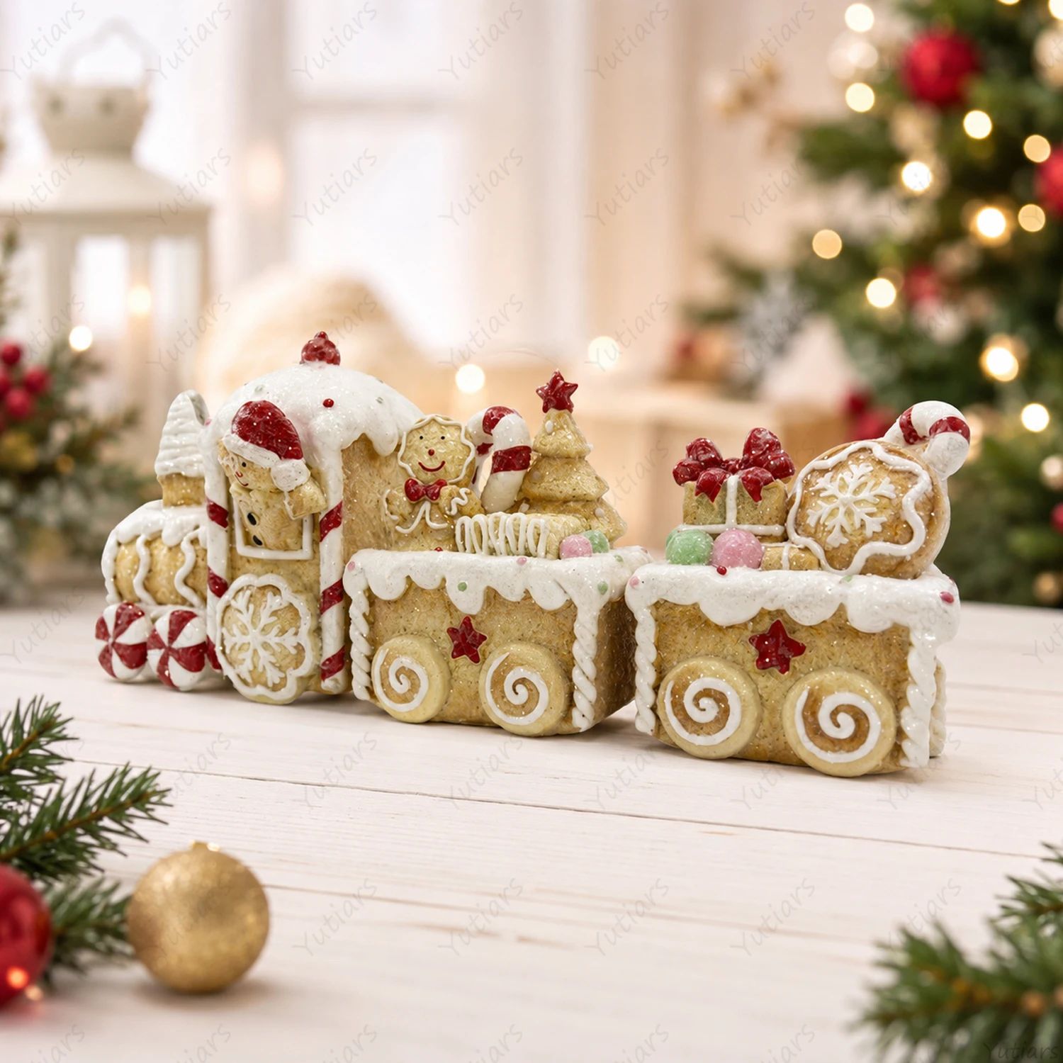 Christmas Gingerbread Train Decoration with Candy Design, Cute Holiday Tabletop Ornament, Festive Home Decor Gift for Xmas Party