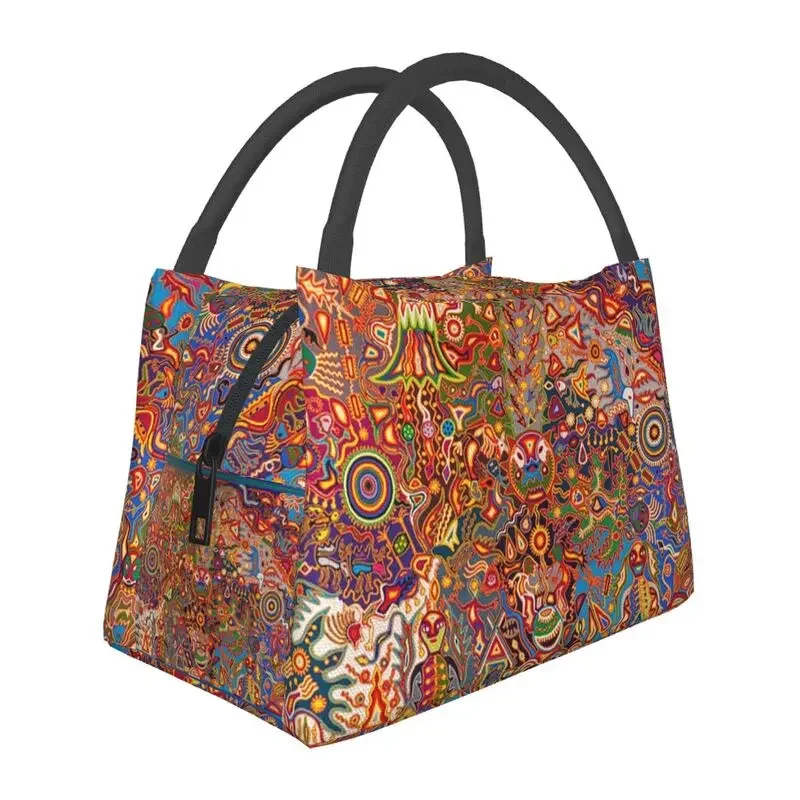 Borsa per il pranzo isolata Mexico Art Huichol per borsa da pranzo da donna Bento Box termica impermeabile da viaggio in campeggio