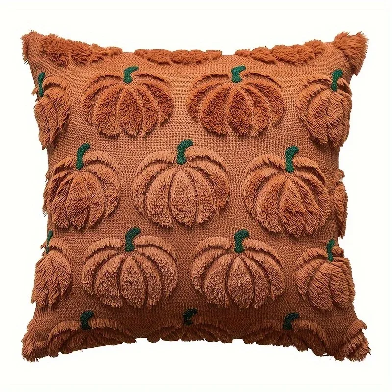 Fall Throw Pillow Covers 18x18 Rust Autumn Decorative Pillowcovers Soft Plush Faux Wool Couch Pillow Covers for Couch Bed Room
