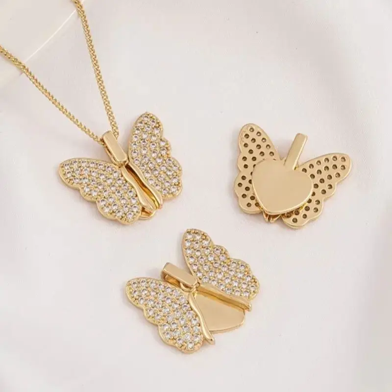 

14K Gold Package with Micro Inlaid Zircon Butterfly Wings, Sun Fan-shaped Pendant, Handmade Jewelry, Pendant Necklace, Pendant