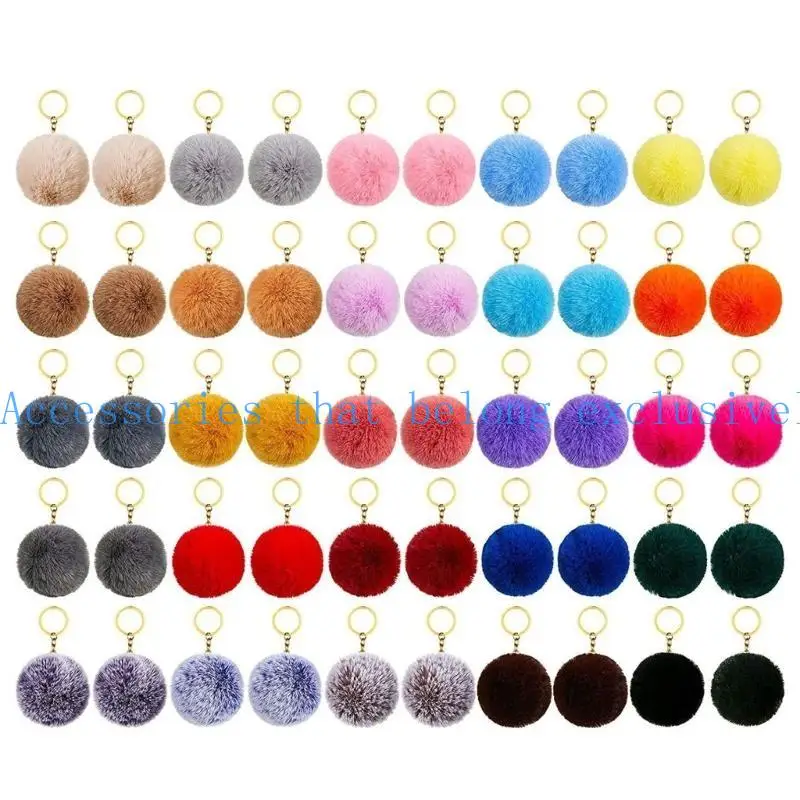 31BB 50 Pcs Pom Pom Keyrings Soft Plush Charm Keyring Colorful Keychain Ball
