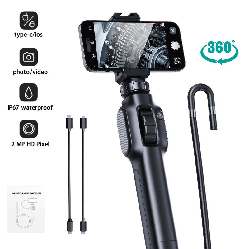 endoscopio industrial de direcao bidirecional de 360 graus com fio rigido de 79 mm e luzes led hd 1080p boroscopio para tipo c e ios 01