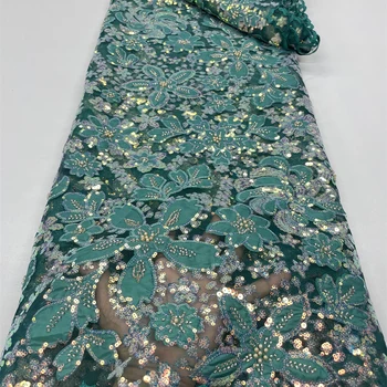 아프리카 레이스 원단 스팽글 비즈 자수 신랑 나이지리아 신부 2024 하이 퀄리티, 프랑스 얇은 명주 그물 레이스 원단, 결혼식용 WB128 