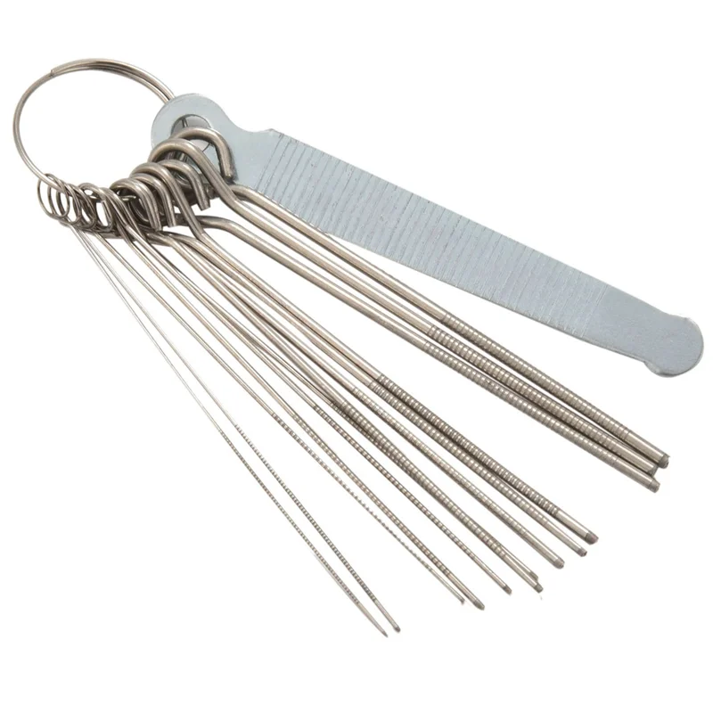 2X Set Kikir Mur Sadel Jembatan Gitar - 13 Ukuran Kikir Jarum dengan Penampang Melingkar dan 9 Buah Kertas Pasir Perak