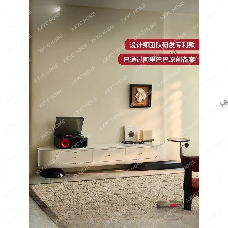 XX Style White Extendable TV Cabinet Microcrystal Stone Simple Floor Console For Living Room