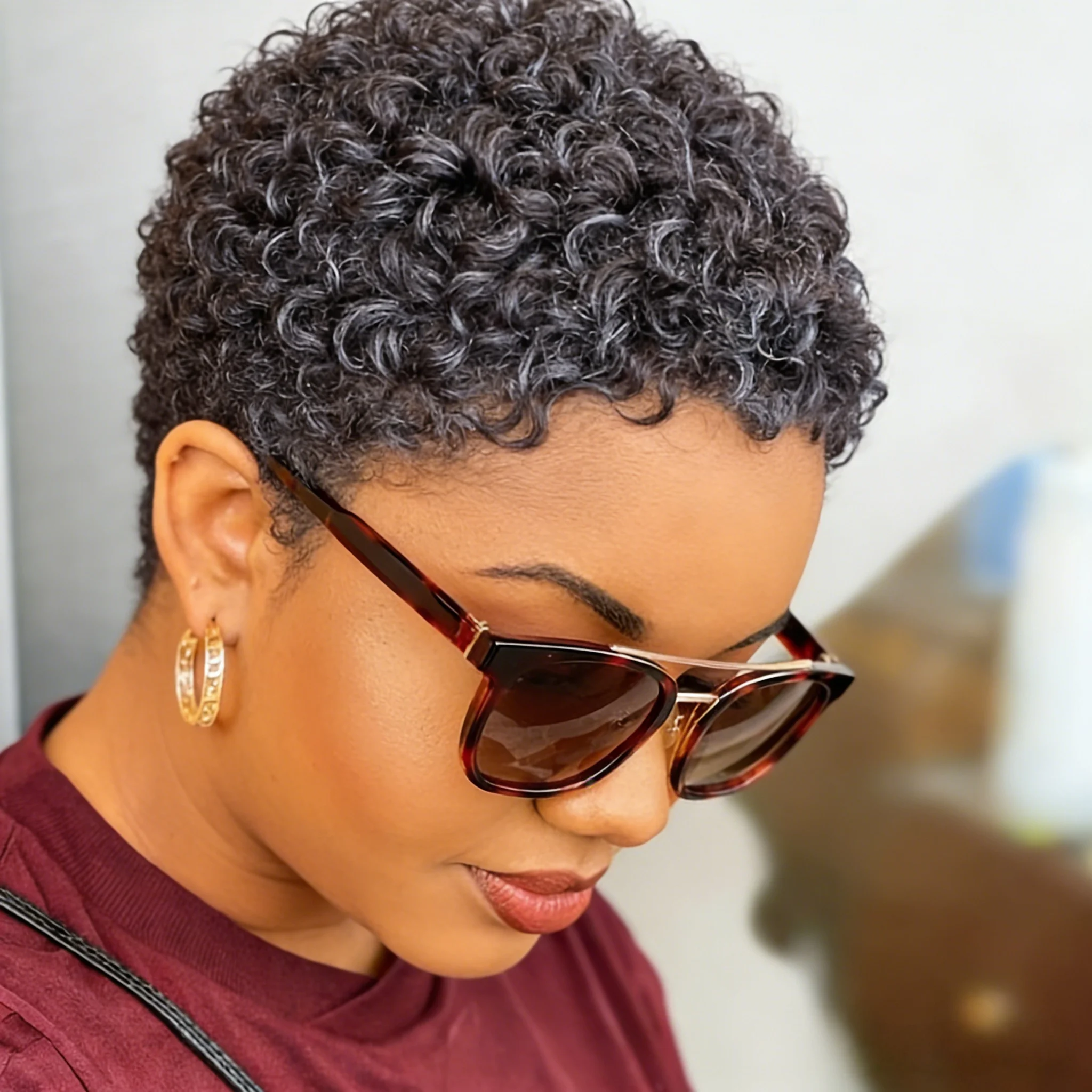 

Парик пикси из натуральных волос, короткий парик пикси для женщин, полностью машинной работы, короткий многослойный парик для повседневного использования, черный цвет