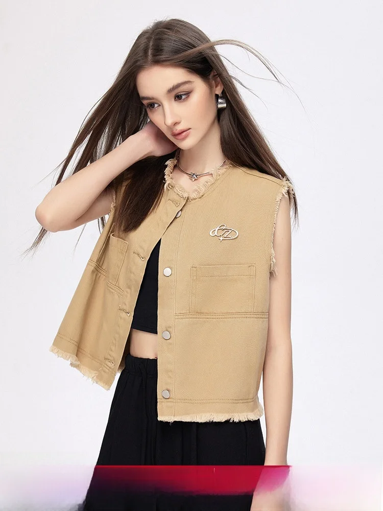 

Модный жилет с бахромой Chill Zoe Design Sensation: Новинка весенней коллекции, женская куртка для повседневной носки, на одной пуговице, из хлопка