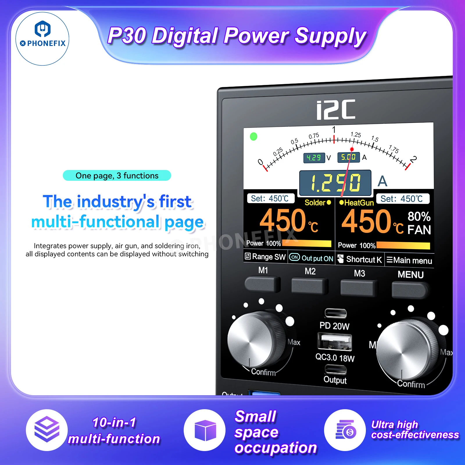 I2C P30 10 in 1 Digital Power Supply Multifunction Soldering Desoldering Spot Welding Mobile Phone PCB BGA Rework Platform