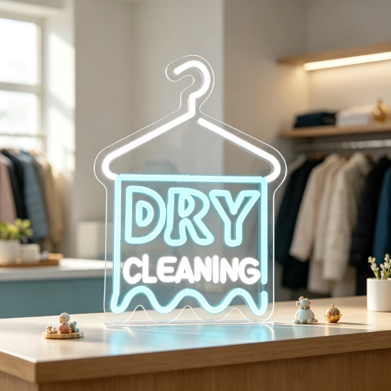 

Dry Cleaning Neon Sign Dimmable LED Neon Light for Laundry Shop Wall Decor Clothes Hanger Design USB Powered Business Open Sign