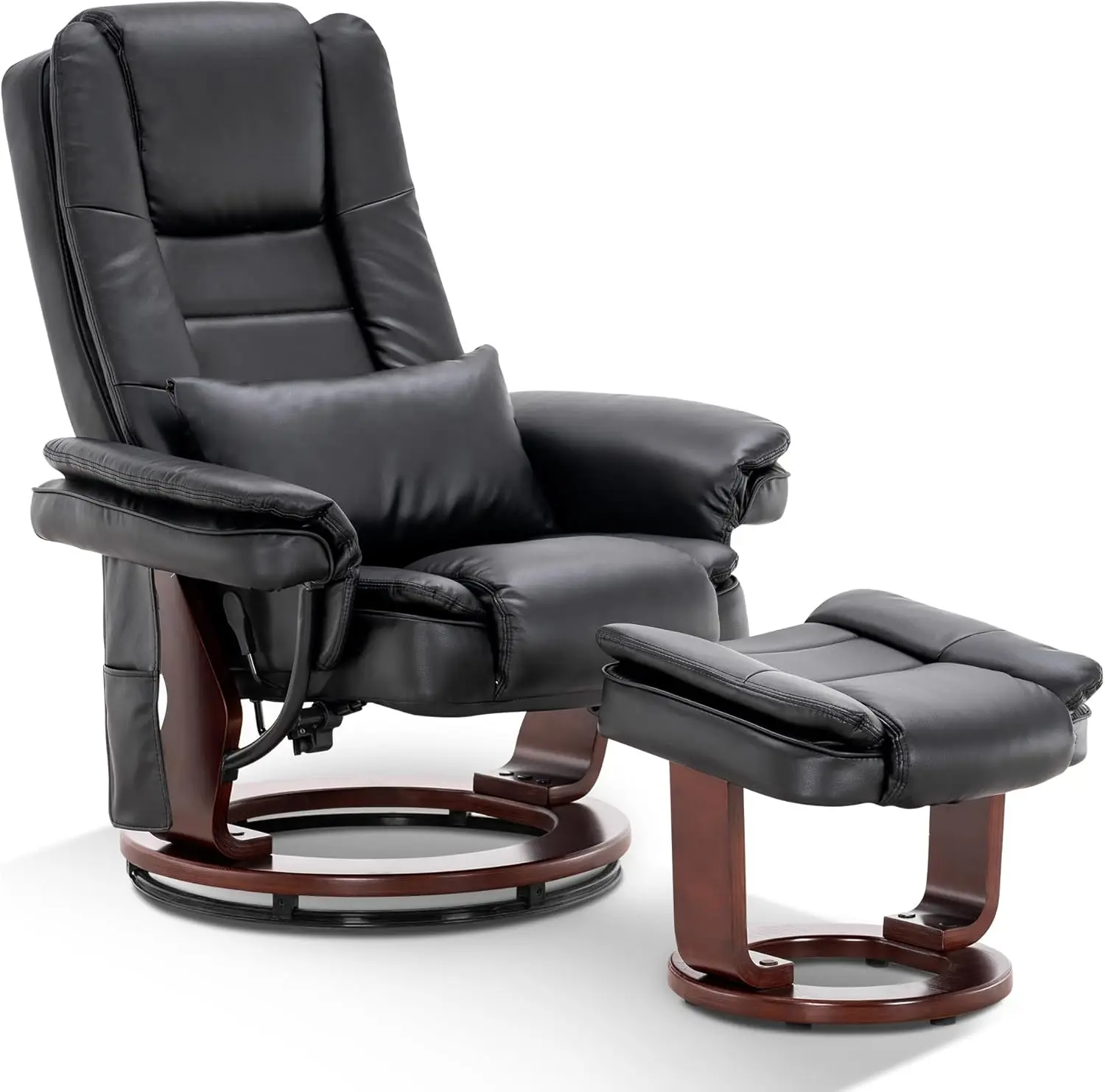 Recliner Chair with Ottoman, 360° Swivel Wooden Base, Vibration Massage Chair for Living Room