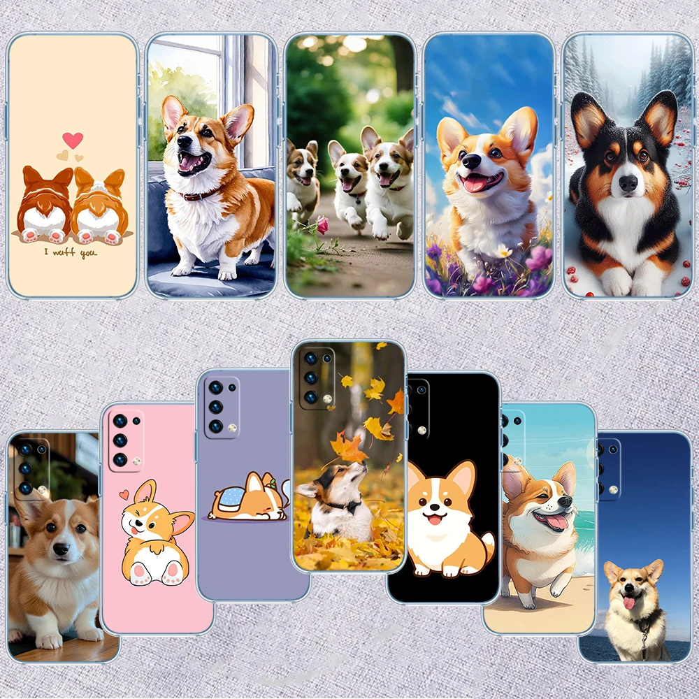 FR18 Cute Dog Corgi Transparent Phone Case for Samsung Galaxy A04 A04S A14 A23 A34 A54 M23 M33 M52 M53