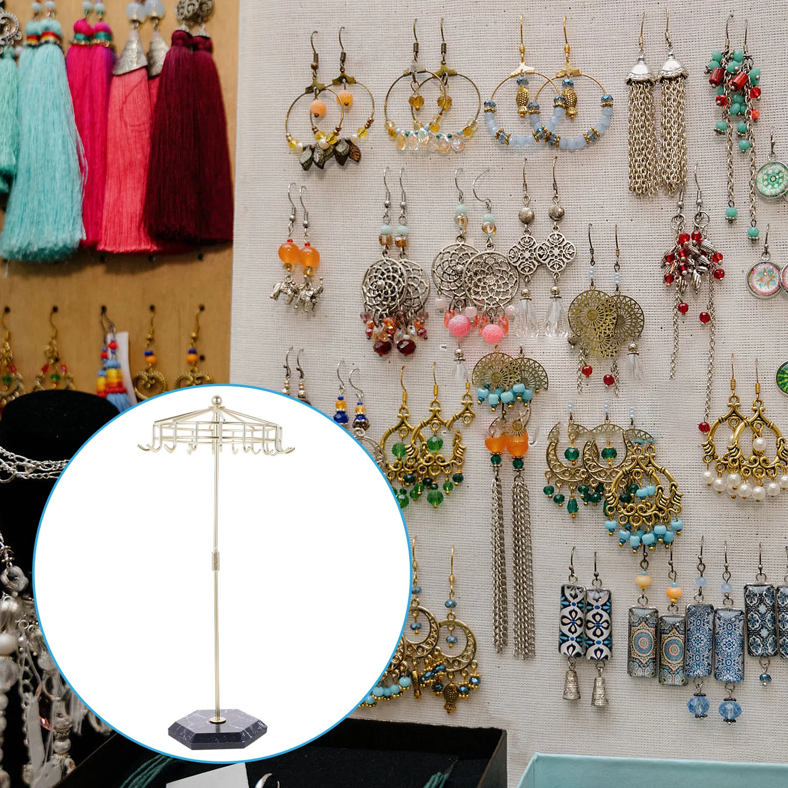 

Rotating Hanging Jewelry Organizer Umbrella Shaped Necklace Stand Rust Resistant Tabletop Jewelry Storage Rack