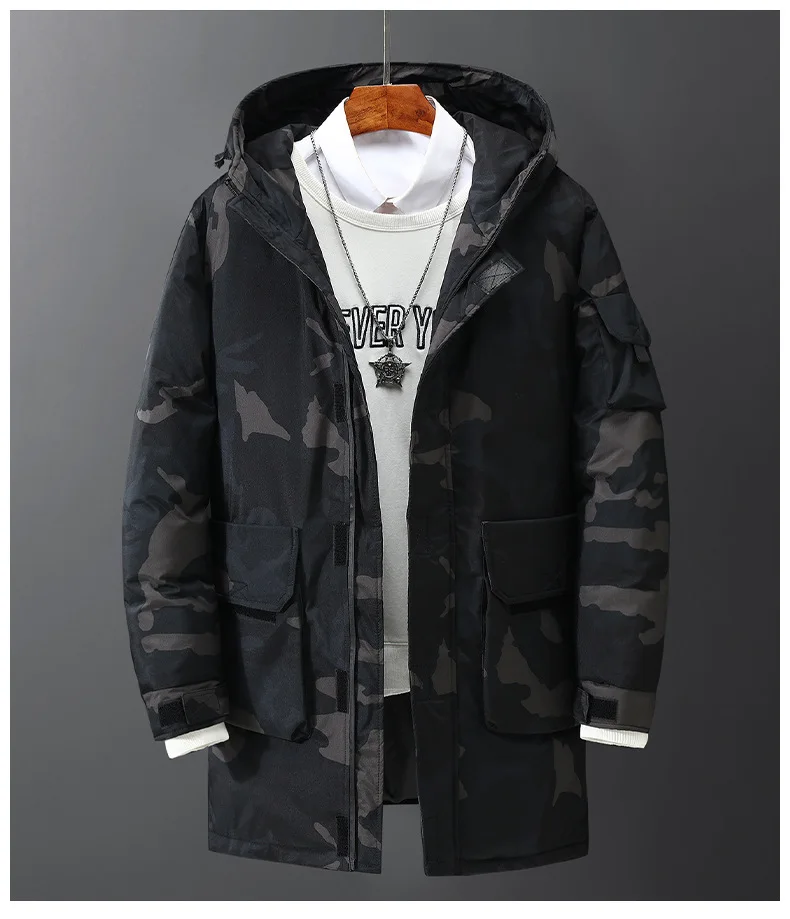 

Winter coat men's tooling down jacket men's teenagers junior high school hooded medium and long trendy men's clothing