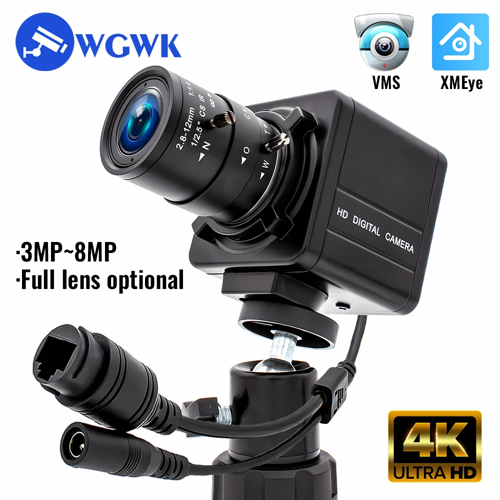 WGWK 4K CMOS POE Digital Live Stream Camera 3/4/5/8MP HD Security Protection Webcam Industrial 2.1/5-100mm Manual Varifocal Lens