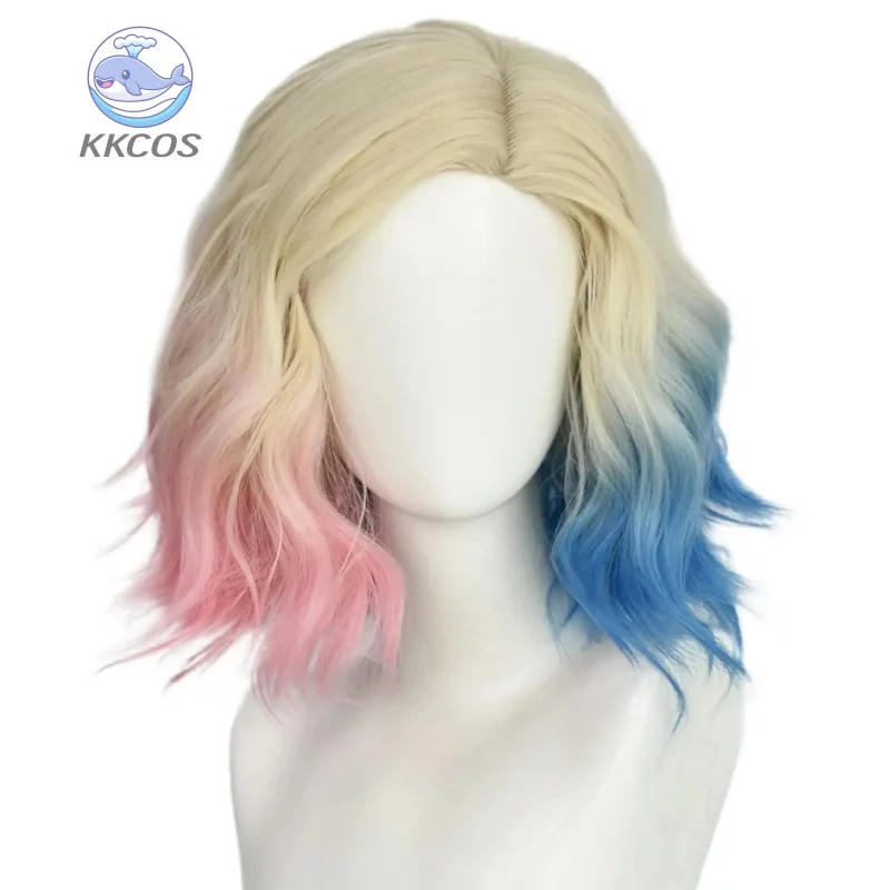 الأزرق والوردي شعر مستعار تأثيري النساء فتاة قصيرة شقراء مع شعر أومبير قصير الاصطناعية بوب موجة الشعر KKCos #6