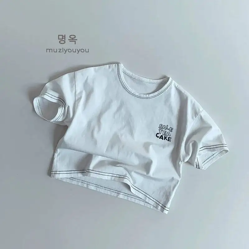 Primavera Estate Bambini T-shirt 1-8Y Ragazzi Lettera di cotone Manica corta T-shirt Coreano Magliette e camicette Abbigliamento per bambini Per i bambini Vestiti Nuovo