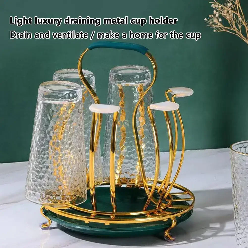 Gold Wrought Iron Drain Cup Holder for Glass Ceramic Coffee Mugs Water Bottle Drying Rack Organizer Stand Kitchen Accessories