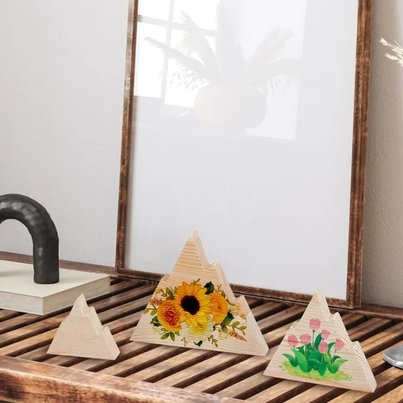 5 قطعة 5 أحجام كتل خشبية غير مكتملة على شكل جبل 18 مللي متر جبل سميك قطع خشبية فارغة صينية خشبية غير مكتملة خشبية